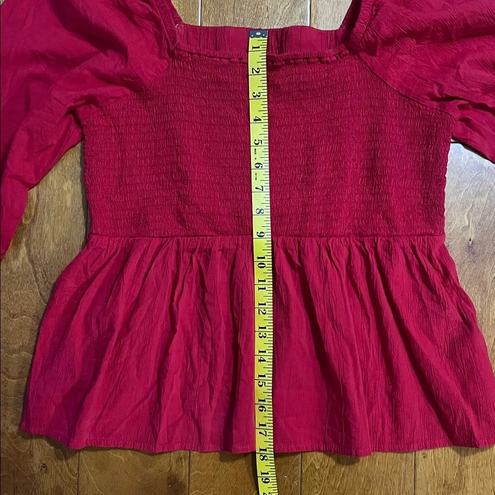 Old Navy Smocked Peplum Top Large Red Boho Festival Cottagecore Long Sleeve